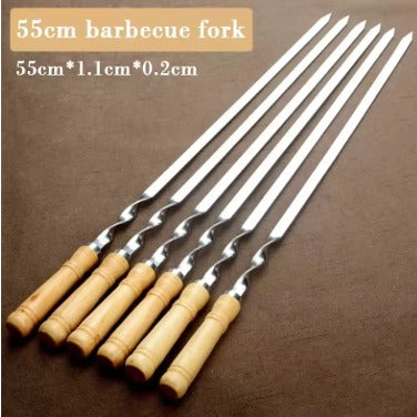 FlameStick Stainless Steel Skewers – 55cm with Wooden Handles